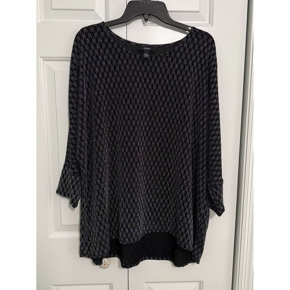 Alfani Black‎ & Silver Glitter 3/4 Sleeve Top Size-2X